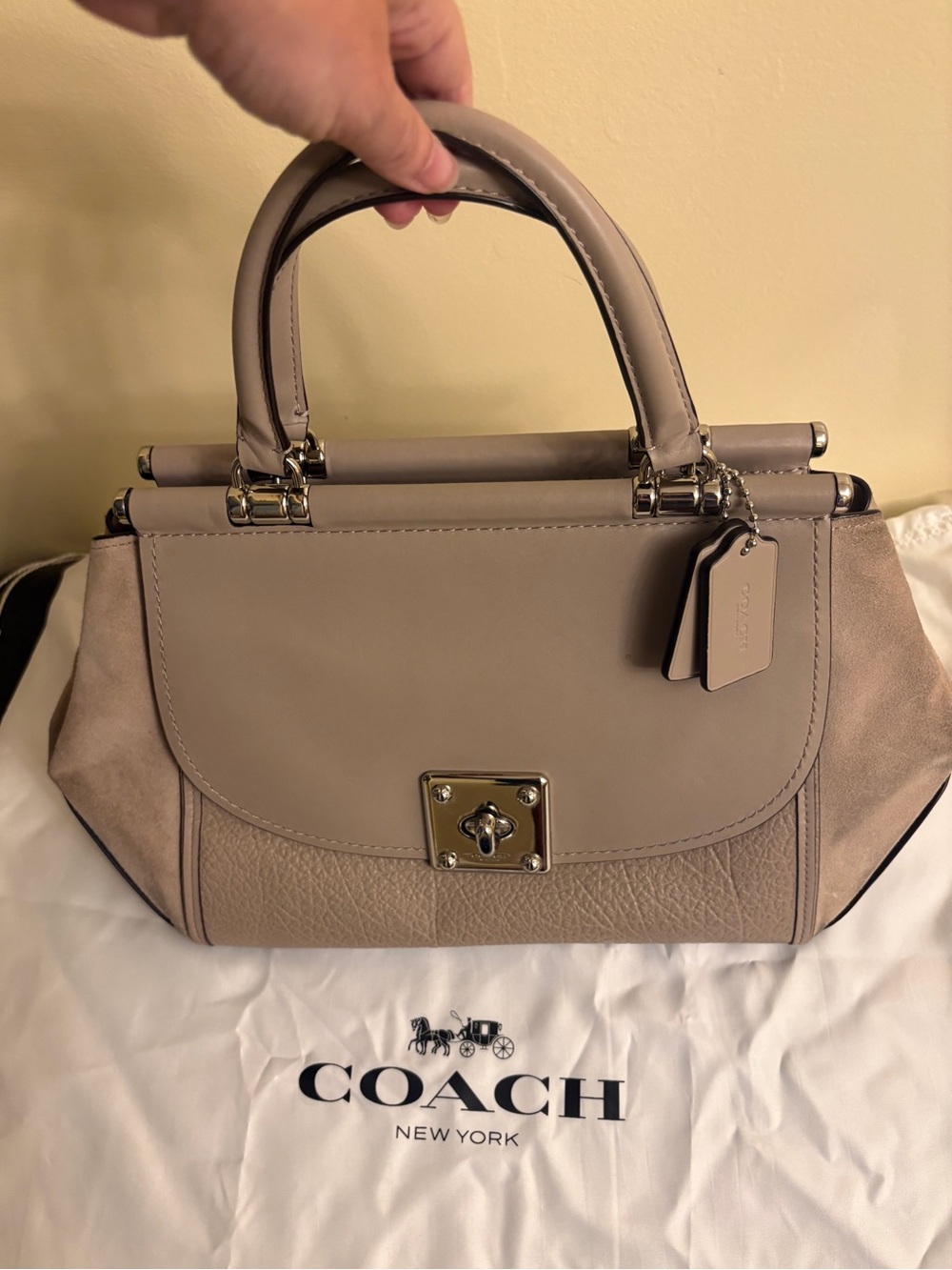 Coach Faye Carryall Taupe Leather Suede Bag Quiet Luxury Minimalist